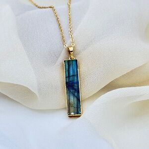 Labradorite Necklace Gold Chain Rectangle Pendant